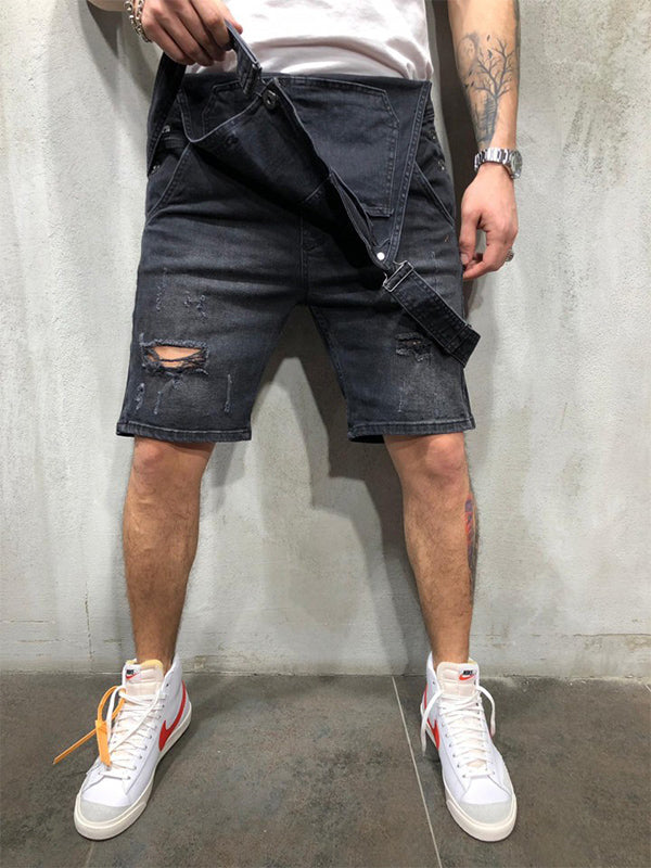 Ripped Denim Bib Shorts