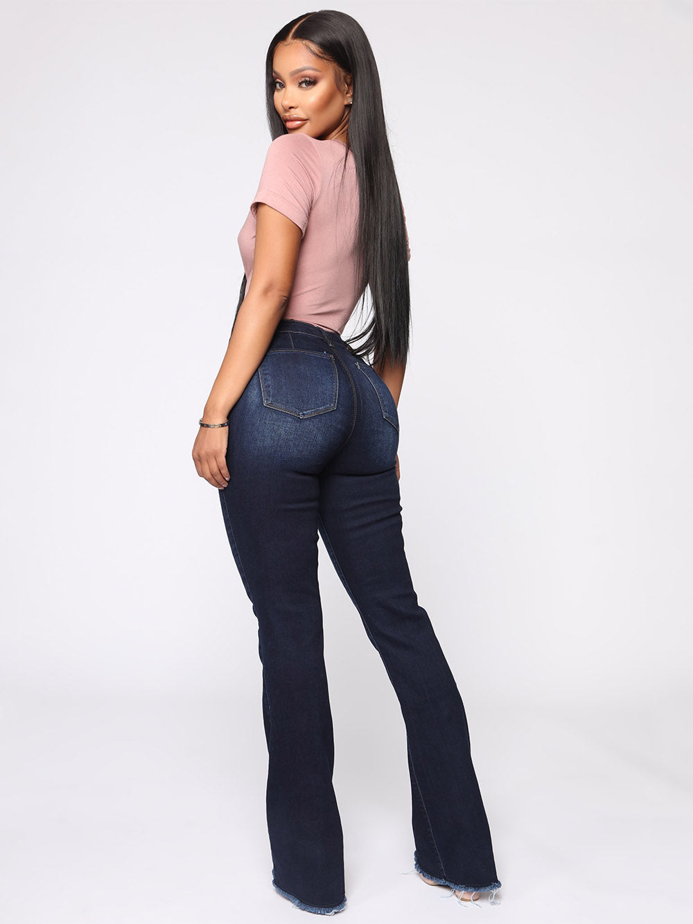 High Rise Raw Hem Flare Jeans