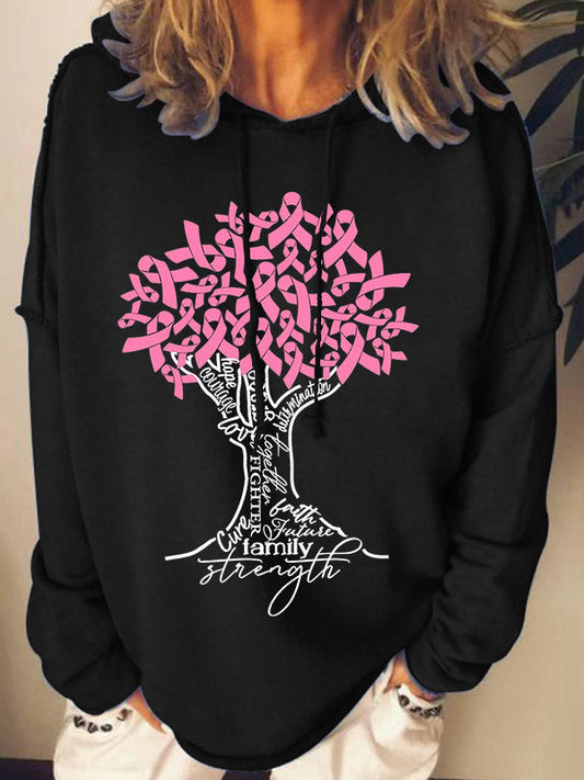 Pink Ribbon Tree Graphic Hoodie