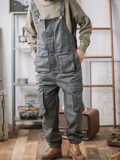 Sloppy Overalls Big Pockets Workwear with Zipper Fly