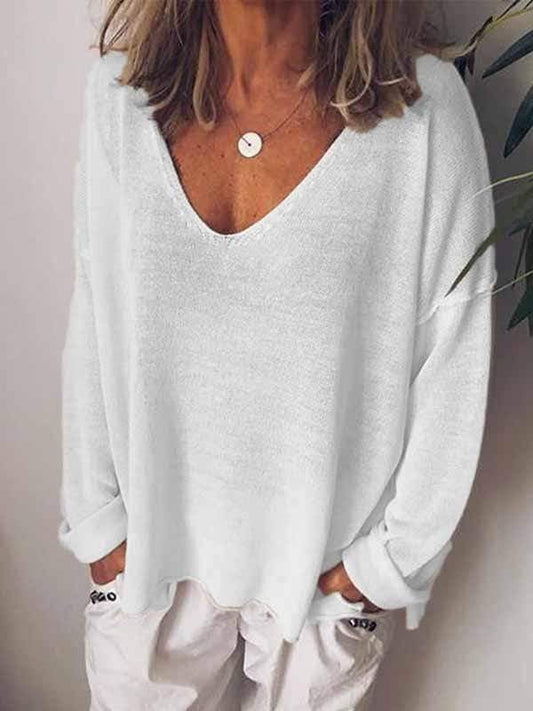 Casual Solid Color Long-Sleeved T-Shirt