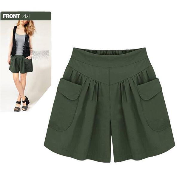 70s Stretchy Soft Wide Leg Pockets Culottes Army Green 2