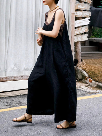 Wide Leg Jumpsuit in Cotton and Linen