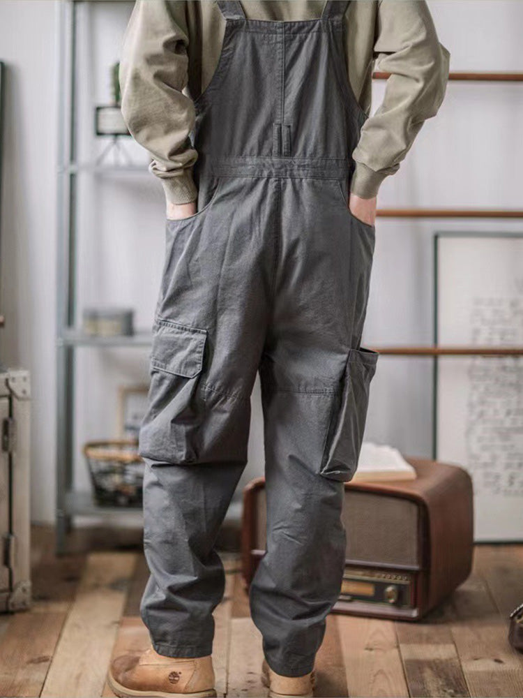 Sloppy Overalls Big Pockets Workwear with Zipper Fly