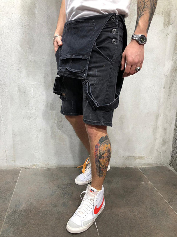 Ripped Denim Bib Shorts