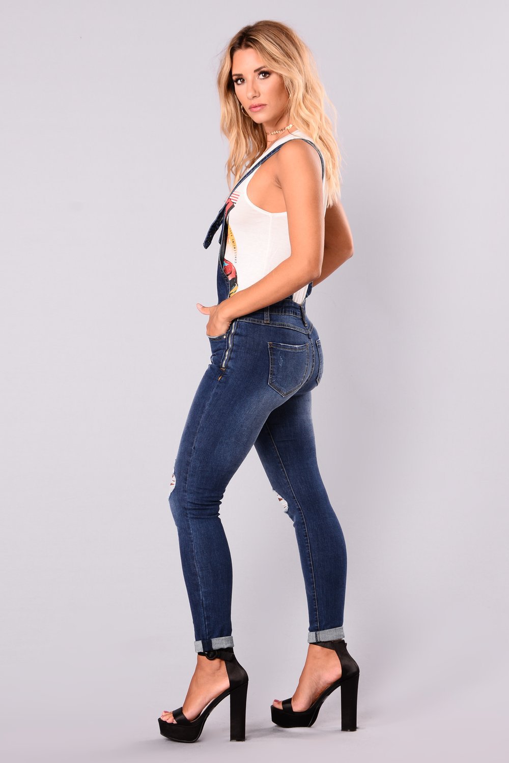 Slim Fit Ripped Lifting Strap Jeans