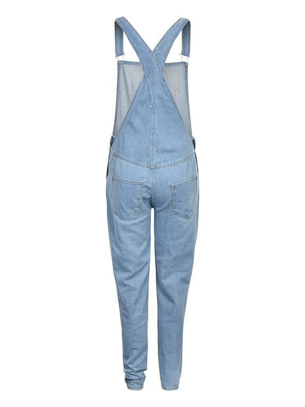 Ripped Distressed Washed Denim Overalls