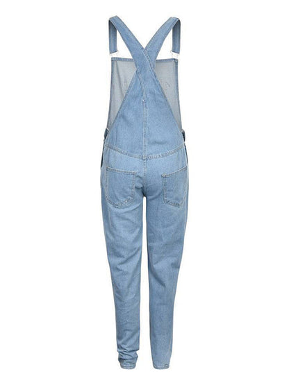 Ripped Distressed Washed Denim Overalls