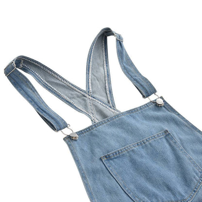 Ripped Distressed Washed Denim Overalls