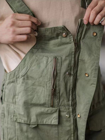 Sloppy Overalls Big Pockets Workwear with Zipper Fly