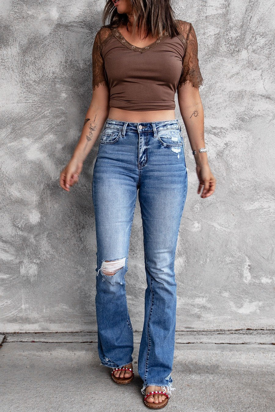 Emily Distressed Flare Jeans