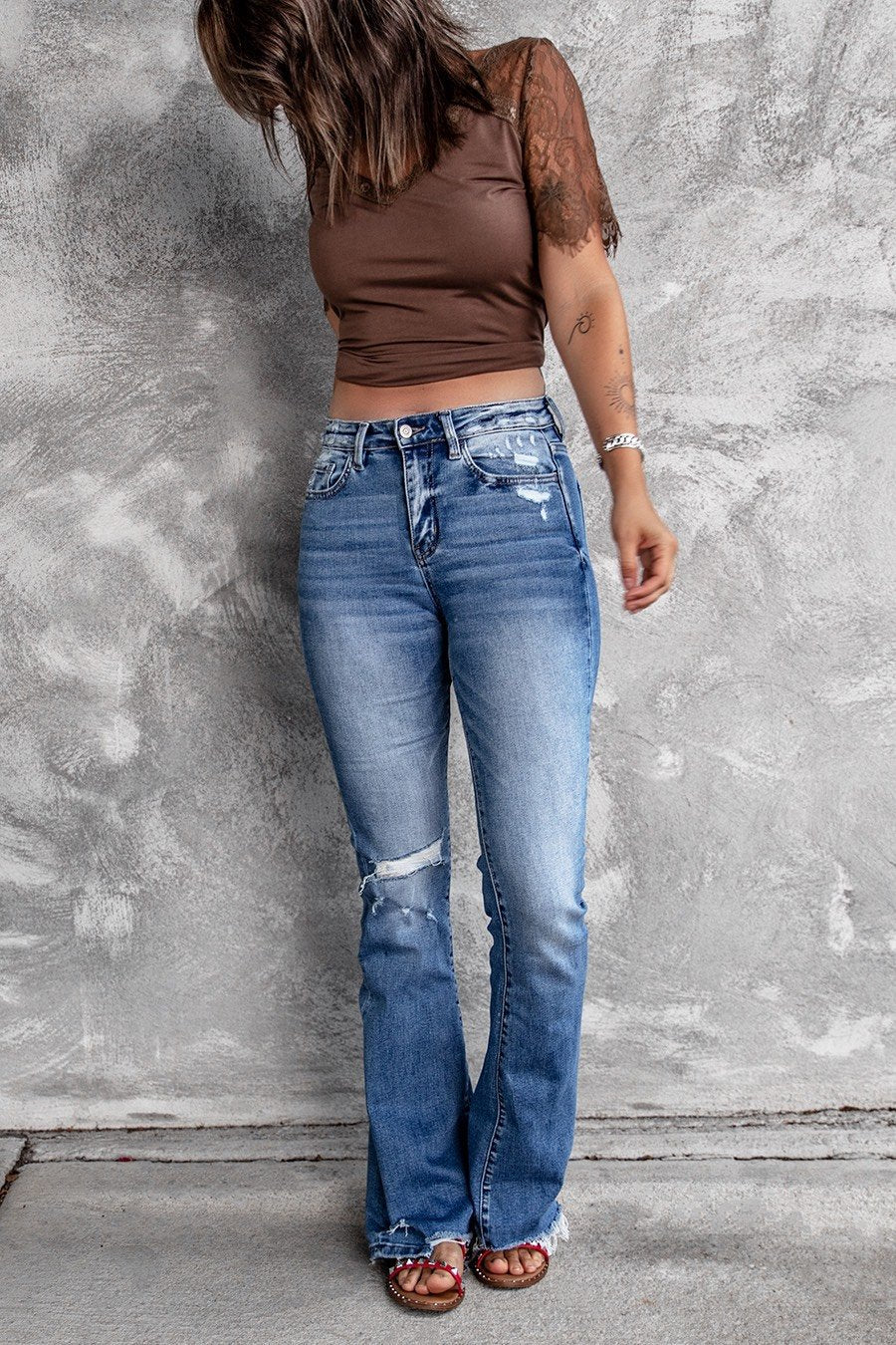 Emily Distressed Flare Jeans