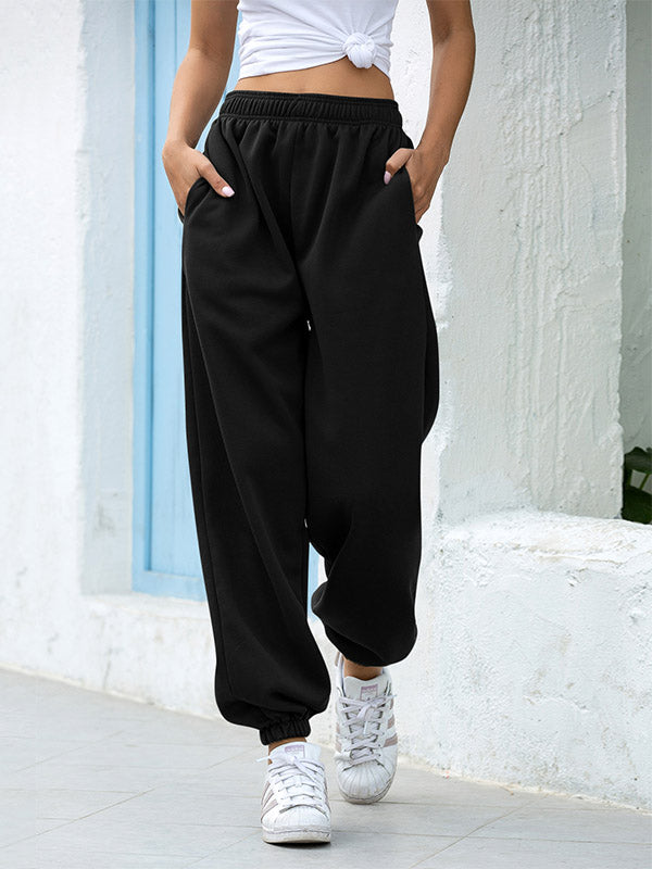 High Rise Cotton Loose Jogger Sweatpants Black