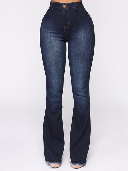 High Rise Raw Hem Flare Jeans