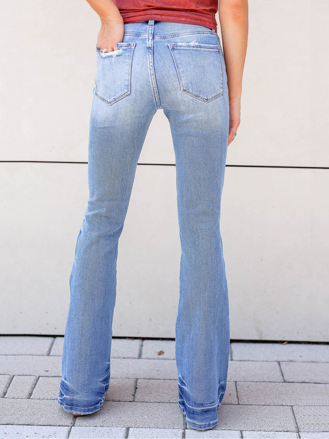 madepants.com Jenny Distressed Bell Bottom Jeans - Light Blue