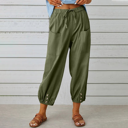 Button Casual Cropped Pants