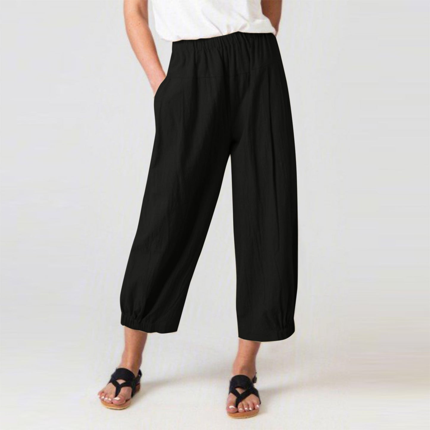 Casual Cropped Pants Elastic Waist Baggy Lounge Harem Pants