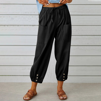 Button Casual Cropped Pants