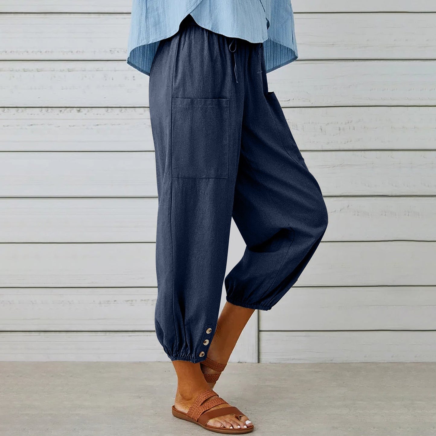 Button Casual Cropped Pants