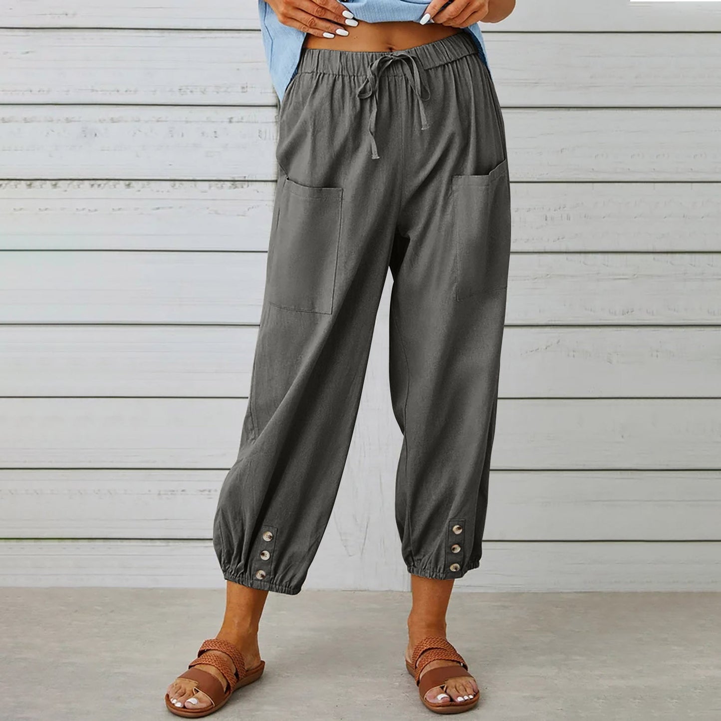 Button Casual Cropped Pants