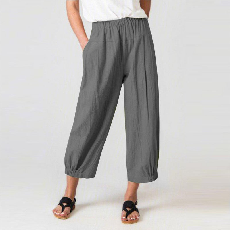 Casual Cropped Pants Elastic Waist Baggy Lounge Harem Pants