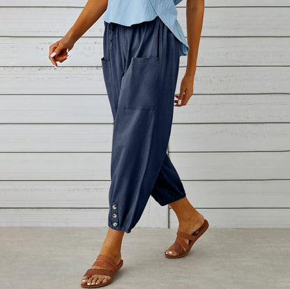 Button Casual Cropped Pants