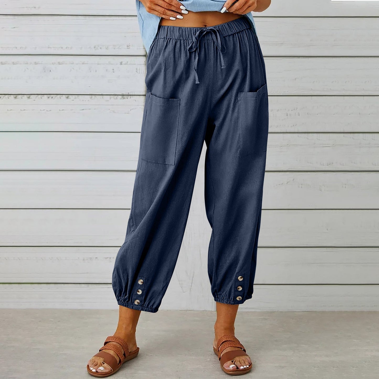 Button Casual Cropped Pants