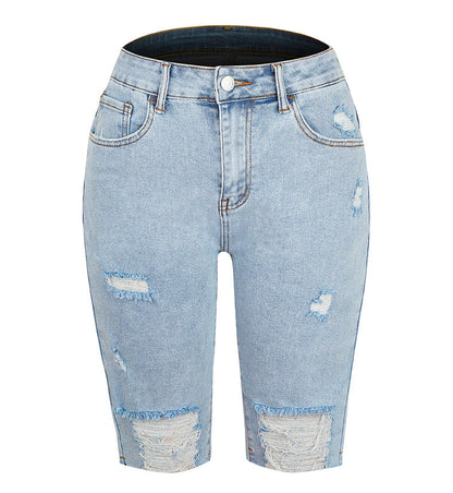 Mid-rise Ripped Denim Cropped Pants