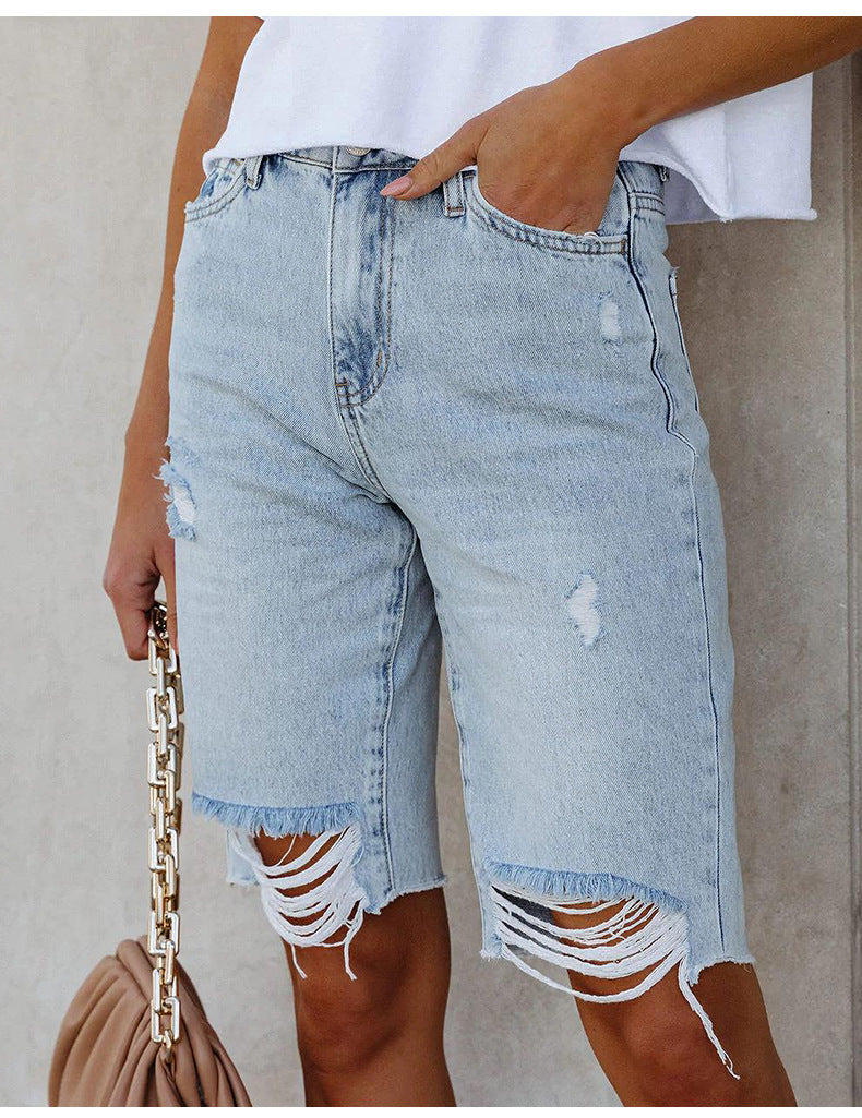 Mid-rise Ripped Denim Cropped Pants