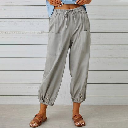 Button Casual Cropped Pants