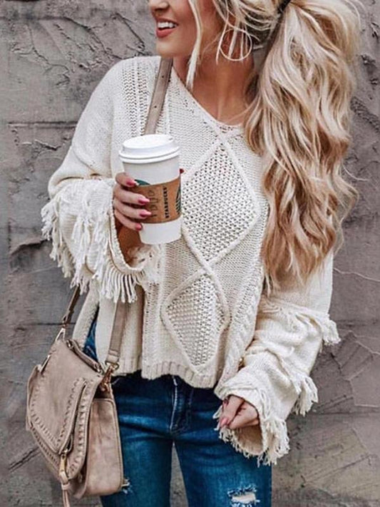 V-neck Fringe Sweater