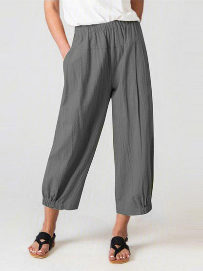 Casual Cropped Pants Elastic Waist Baggy Lounge Harem Pants