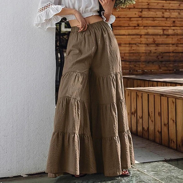 Women's Casual Wide Leg Elastic Waist Culottes