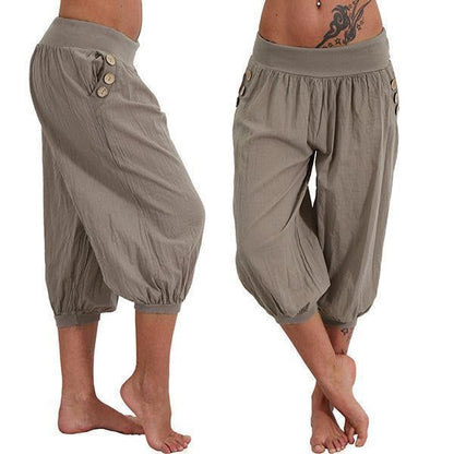 Knee-length Aladdin Loose Elastic Waist Harem Pants