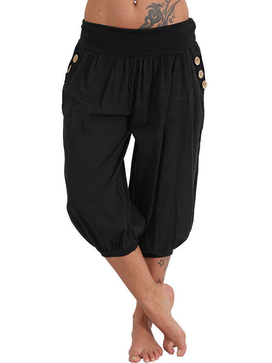 Knee-length Aladdin Loose Elastic Waist Harem Pants