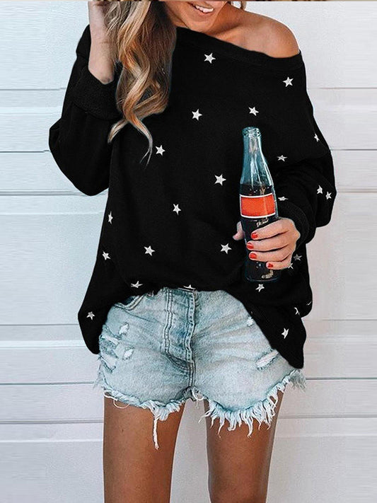 Star Graphic Cold Shoulder Long Sleeve Top