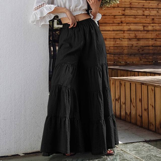 Women's Casual Wide Leg Elastic Waist Culottes