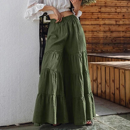 Women's Casual Wide Leg Elastic Waist Culottes